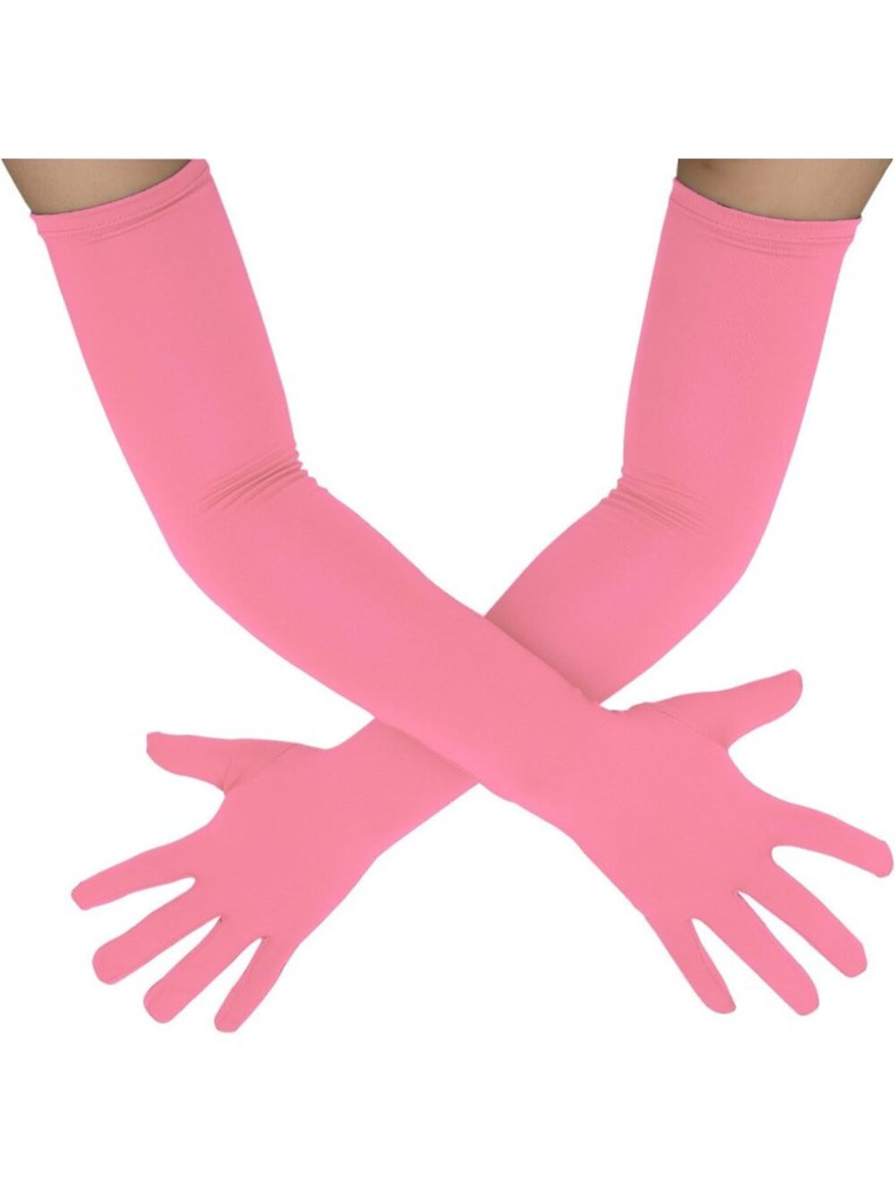 Men's And Women's Pink Stretchy Costume Gloves Banquet Spandex Long Gloves